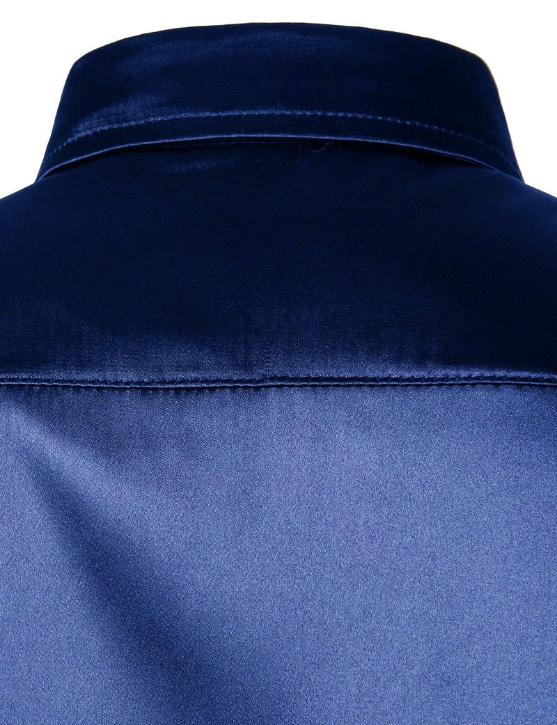 ZEROYAA Men's Luxury Shiny Silk Like Satin Button Up Dress Shirts ZLCL14-Navy Medium - Image 5